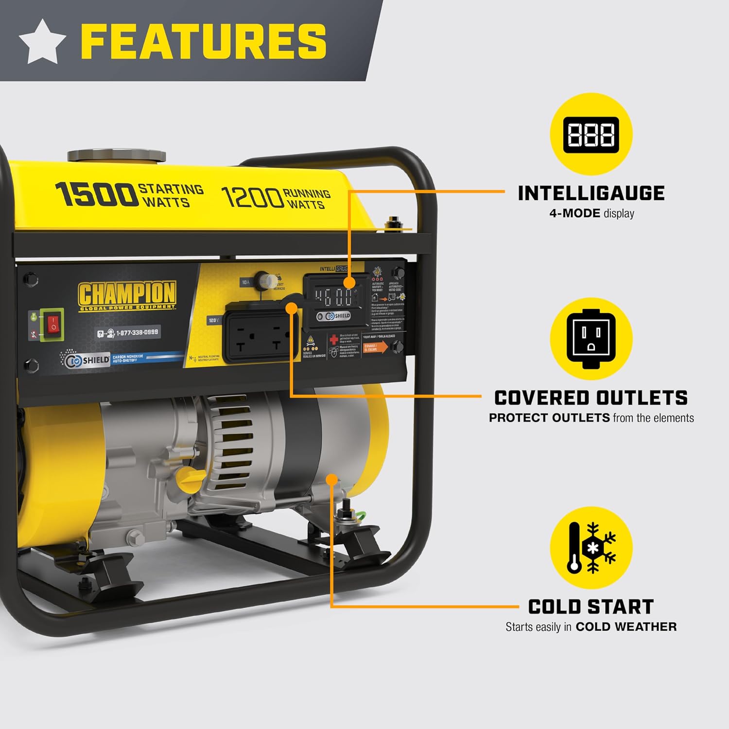 Champion Power Equipment 1500-Watt Portable Generator with CO Shield