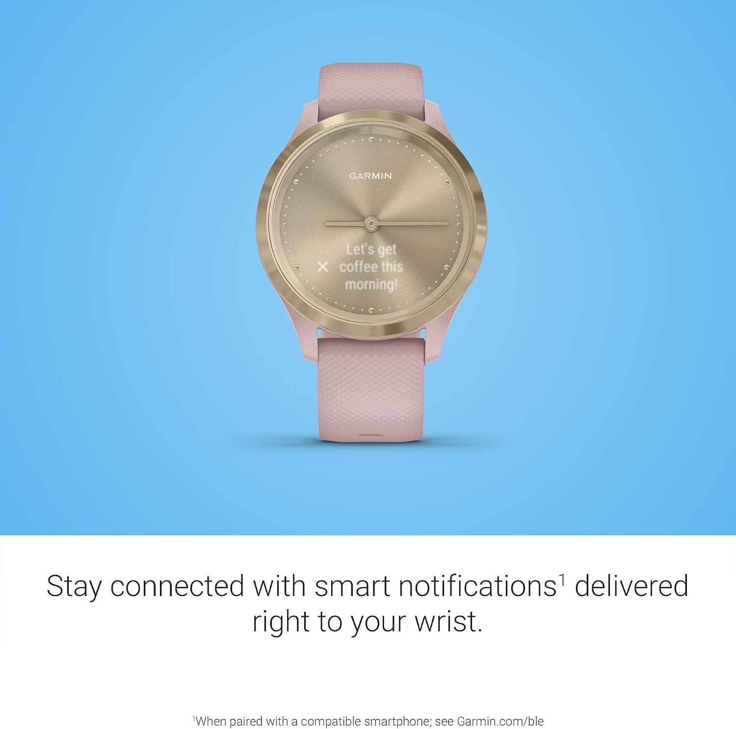 Garmin vivomove 3s, Smaller-Sized Hybrid Smartwatch with Real Watch Hands and Hidden Touchscreen Display, Light Gold with Rose Case and Band (Renewed)