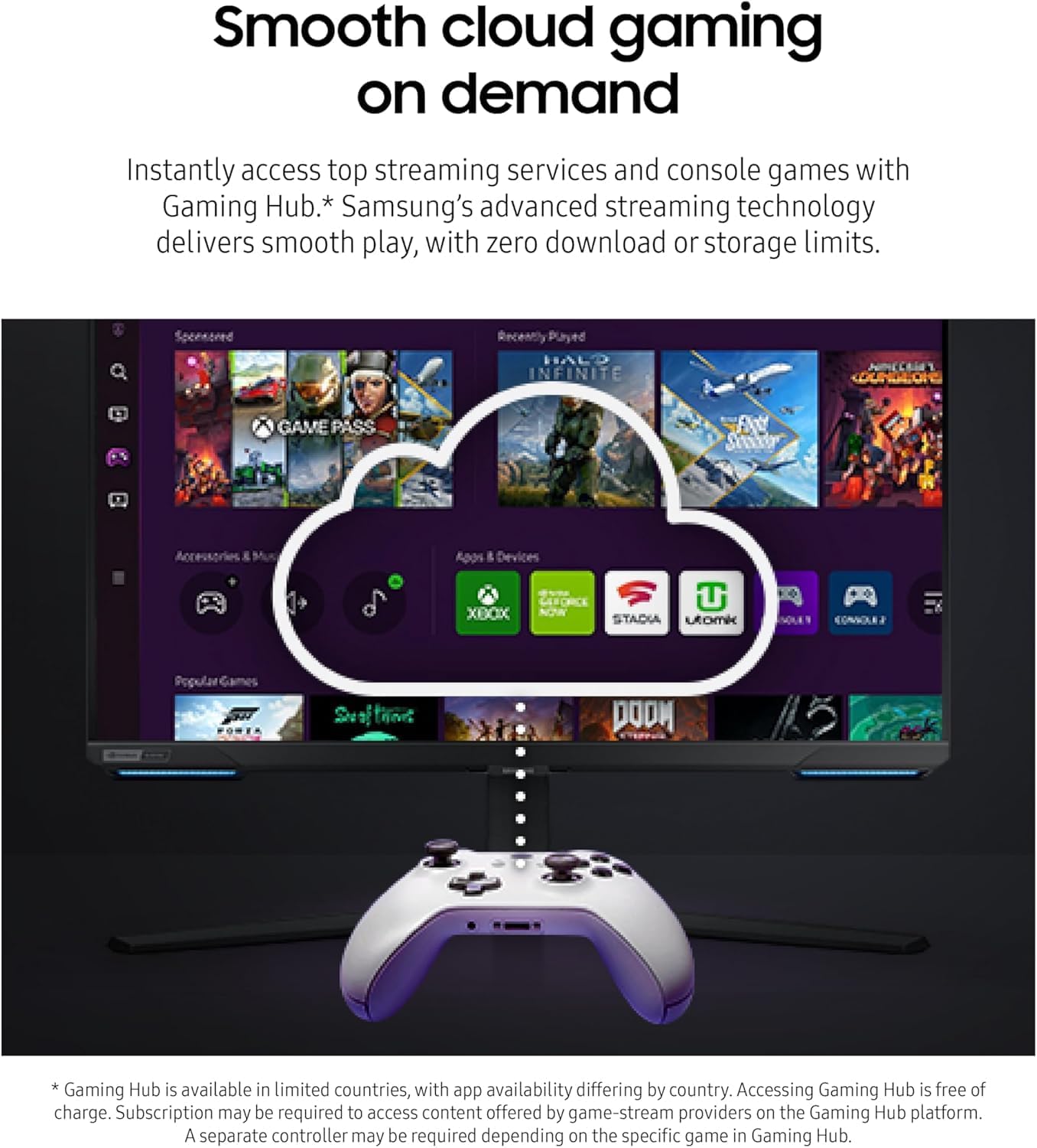 Samsung 28' Odyssey 4K UHD(3840x2160) Gaming Monitor | Smart TV | Game BAR | Built-in Speakers | HDR 400, 144Hz, 1ms | FreeSync Premium Pro Compatible and G-Sync | Wi-Fi 5 | Includes Remote Control