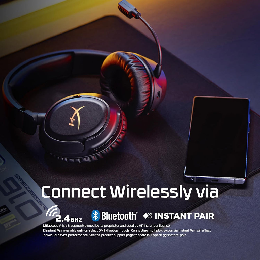 HyperX Cloud Flight 2 – Wireless Gaming Headset, Customizable RGB Lighting with Removable Earcup Plates, up to 100 Hours of Battery Life, 2.4GHz & Bluetooth, Multi-Platform Compatibility - White
