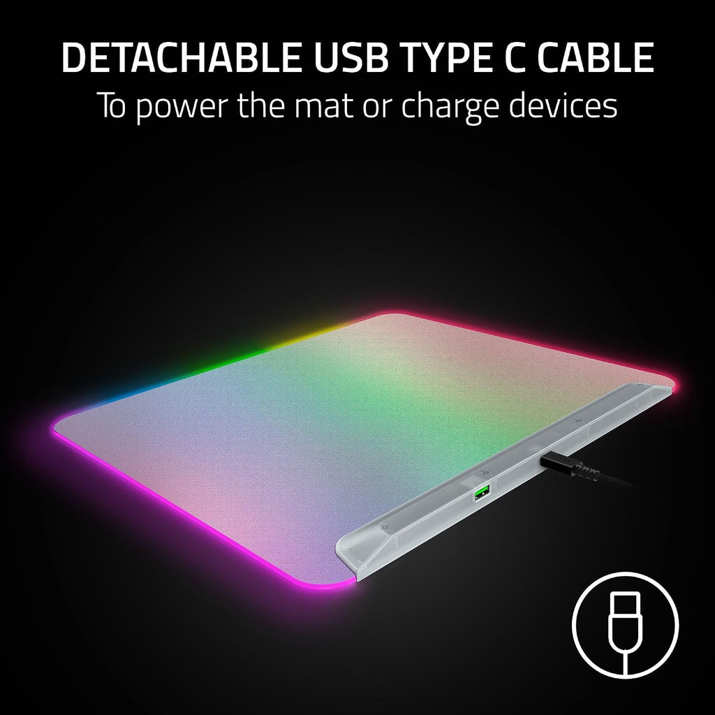 Razer Firefly V2 Pro Fully Illuminated RGB Gaming Mouse Mat: Backlit Design - 15 Zone Chroma Lighting - USB 2.0 Port - Detachable USB Type C Cable - Micro Textured Surface - Anti Slip Base