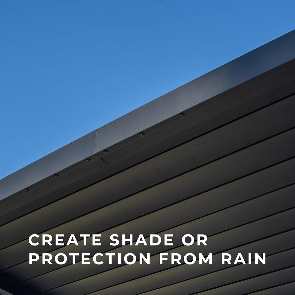 Backyard Discovery Evanston 14'x10' Galvanized Steel Wall-Mounted Louvered Pergola Kit with Adjustable Roof, Shade, Rain Protection, High-Wind Rating, PowerPort, Gutter System for Outdoor Patio, Deck