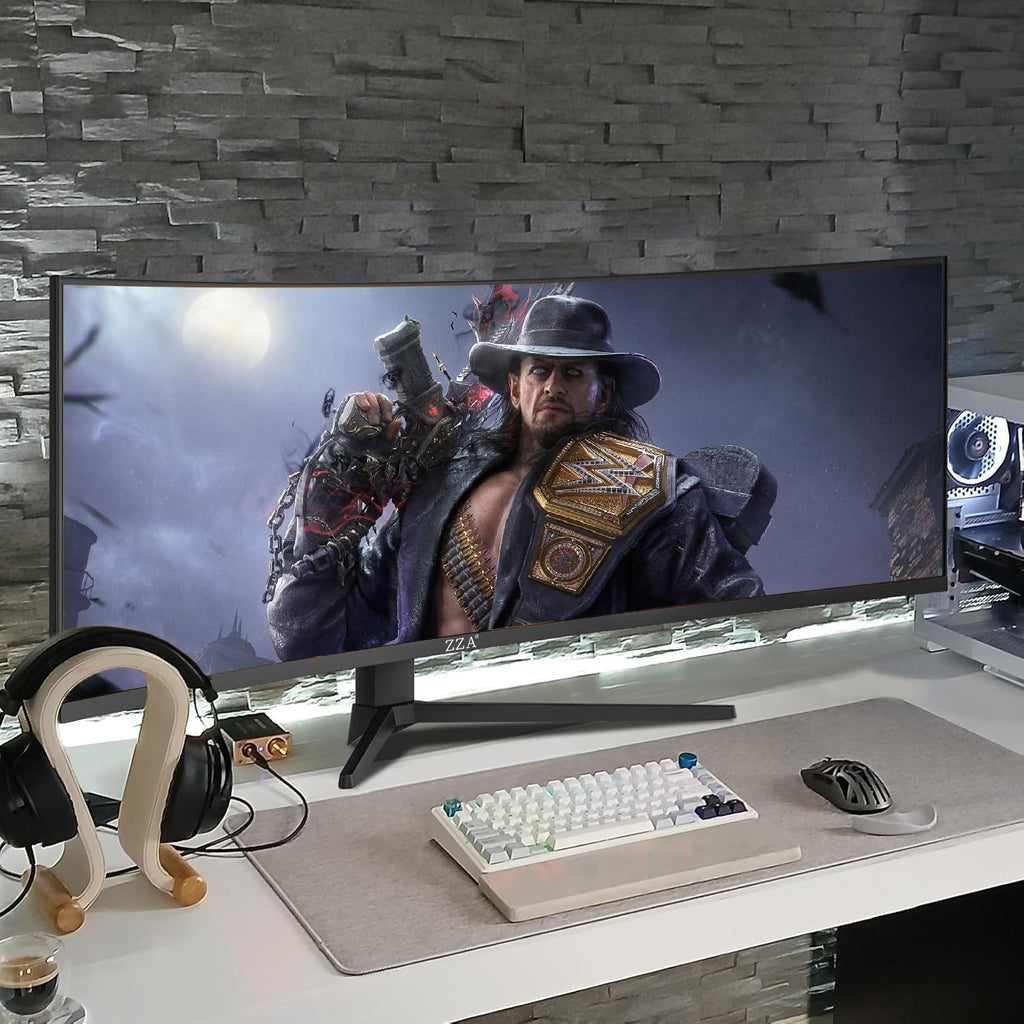 ZZA 49' Curved Gaming Monitor | 5120x1440 Dual QHD, 165Hz/144Hz, 1500R, 32:9 Ultra-Wide, AMD FreeSync, 120% sRGB, Height Adjustable, HDMI 2.1 & DisplayPort 1.4, VESA Mount, Black