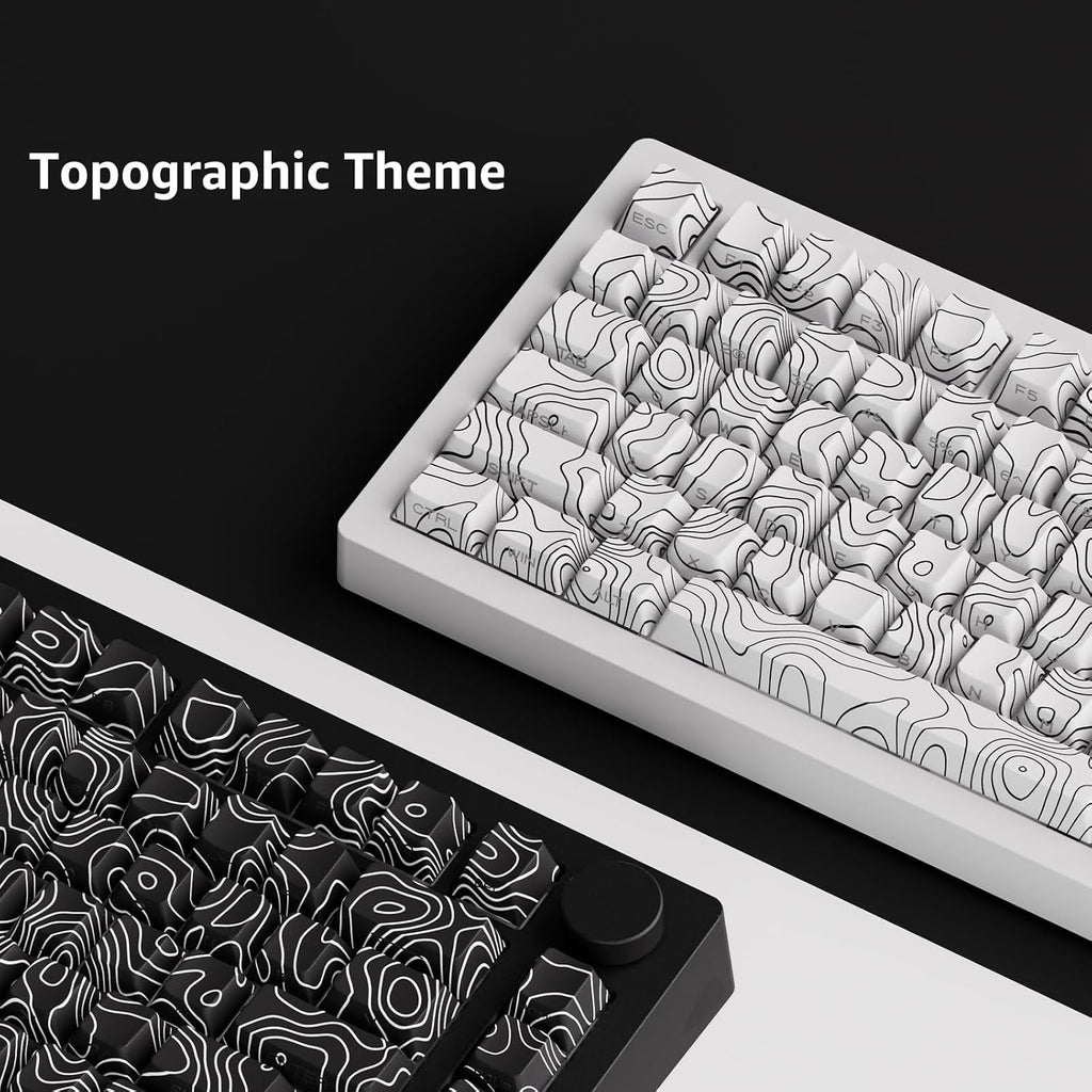 M1 V5 Aluminum Mechanical Keyboard 75% Topographic Theme Quick Release Gaming Keyboard with Knob, 8000 mAH RGB Hot-swappable White Custom Keyboard with Side-printed Keycaps Pre lubed Piano Switch