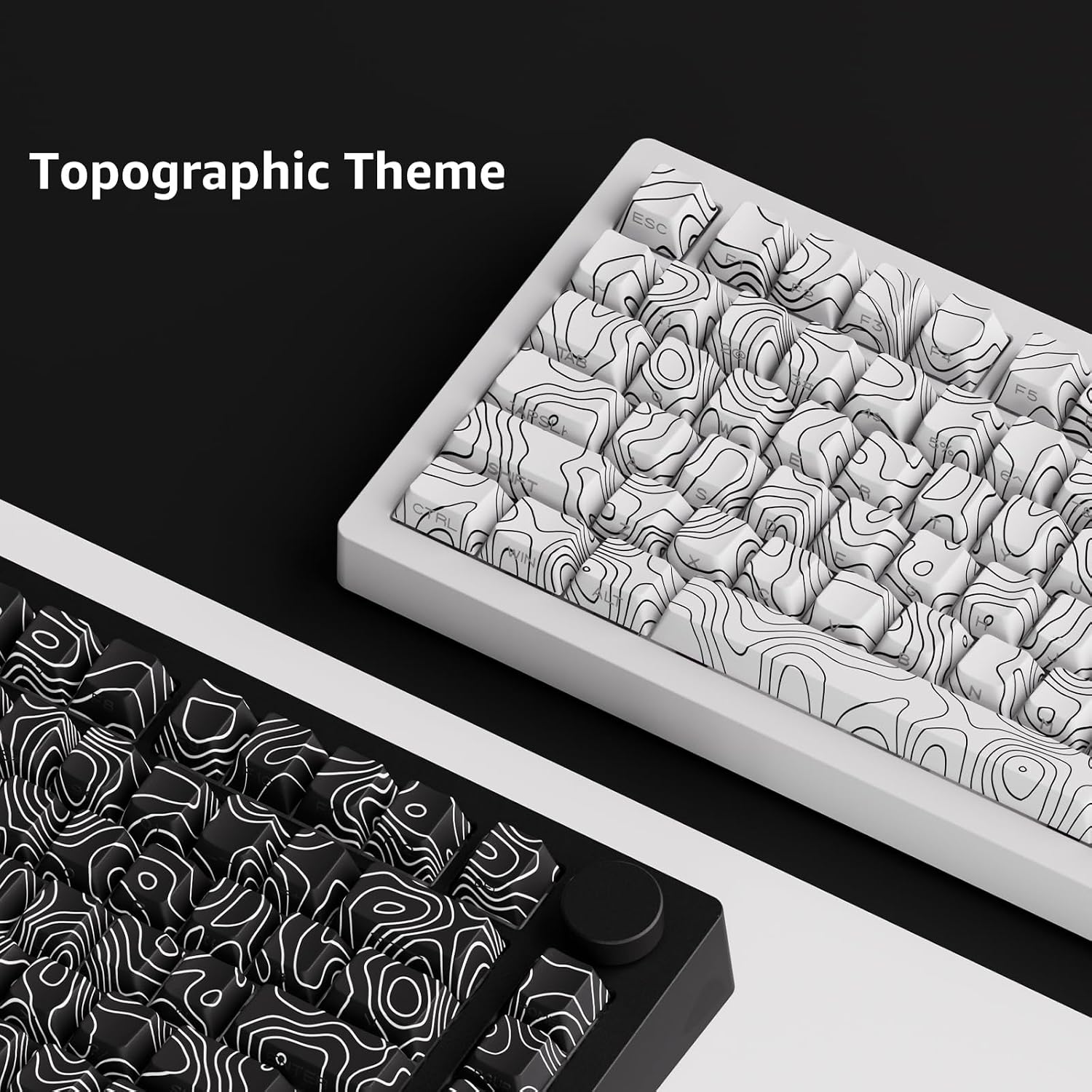 M1 V5 Aluminum Mechanical Keyboard 75% Topographic Theme Quick Release Gaming Keyboard with Knob, 8000 mAH RGB Hot-swappable White Custom Keyboard with Side-printed Keycaps Pre lubed Piano Switch