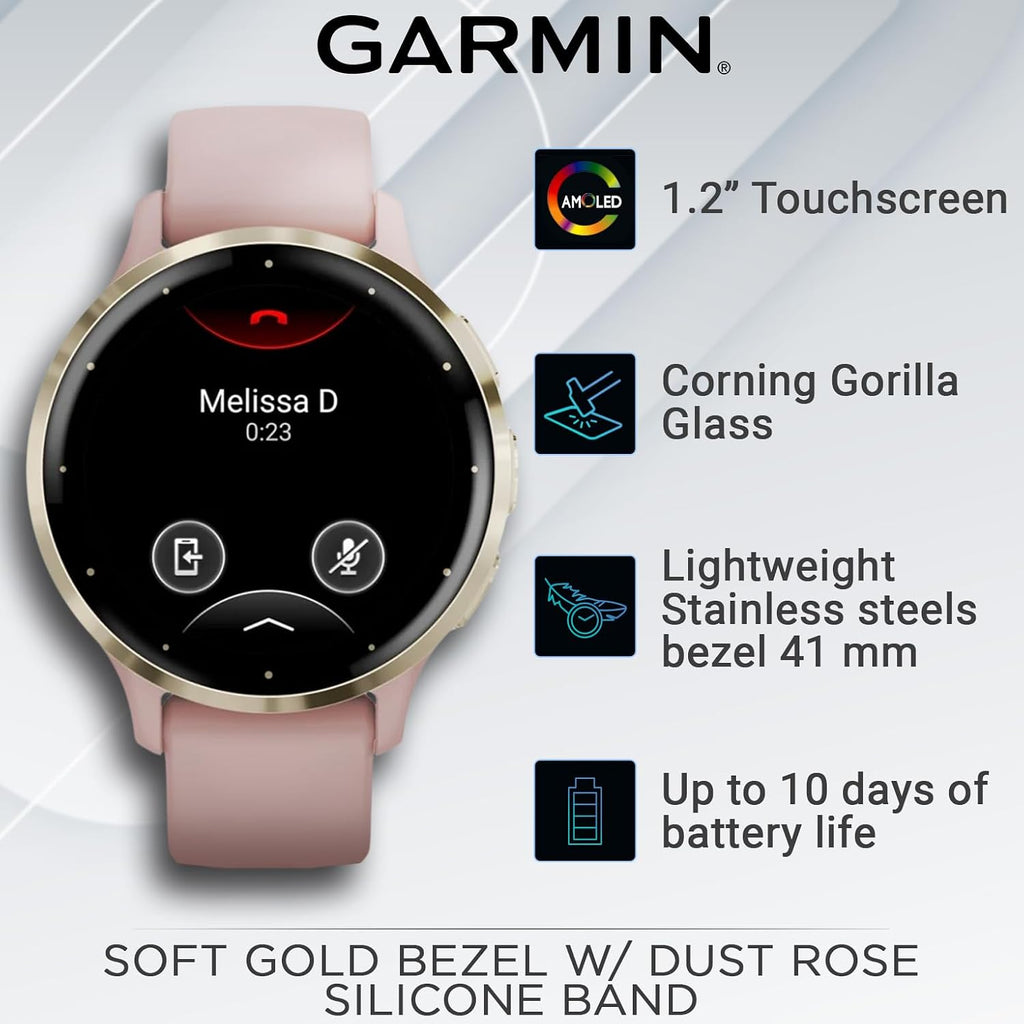 Garmin Venu 3S GPS Smartwatch, AMOLED Display 41 mm Watch, Advanced Health and Fitness Features, Up to 10 Days of Battery, Sleep Coach, Dust Rose with Black Earbuds Bundle