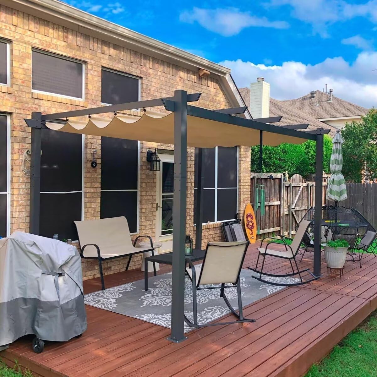 Domi Outdoor Living 10' X 10' Outdoor Retractable Pergola with Weather-Resistant Canopy Aluminum Garden Pergola Patio Grill Gazebo for Courtyard