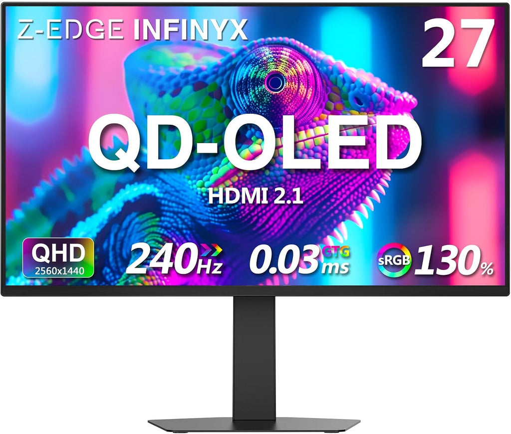 Z-Edge 27 inch OLED Gaming Monitor, 2K QHD 240Hz Monitor, 0.03ms GTG Computer Monitor, 1500000:1 Contrast Ratio, 120% sRGB, 1.07B Colors, X27 Frameless Bezel, Height Adjustable, DPx2, HDMI x2