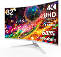CRUA 32' White Curved Monitor, 4K UHD(3840*2160P) 1500R VA Screen, 60Hz Computer Monitor Supports AMD Freesync, 120% sRGB, Built-in speakers, Blue Light Filter,Wall Mountable Installs(HDMI 2.0/DP 1.4)