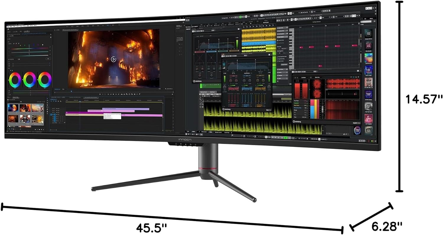 INNOCN 49' Curved Gaming Monitor 144Hz Ultrawide 32:9 WDFHD 3840 x 1080P, R1800, 99% sRGB, HDR400, USB Type C, DisplayPort, HDMI, Built-in Speakers, Height/Tilt Adjustable - 49C1G