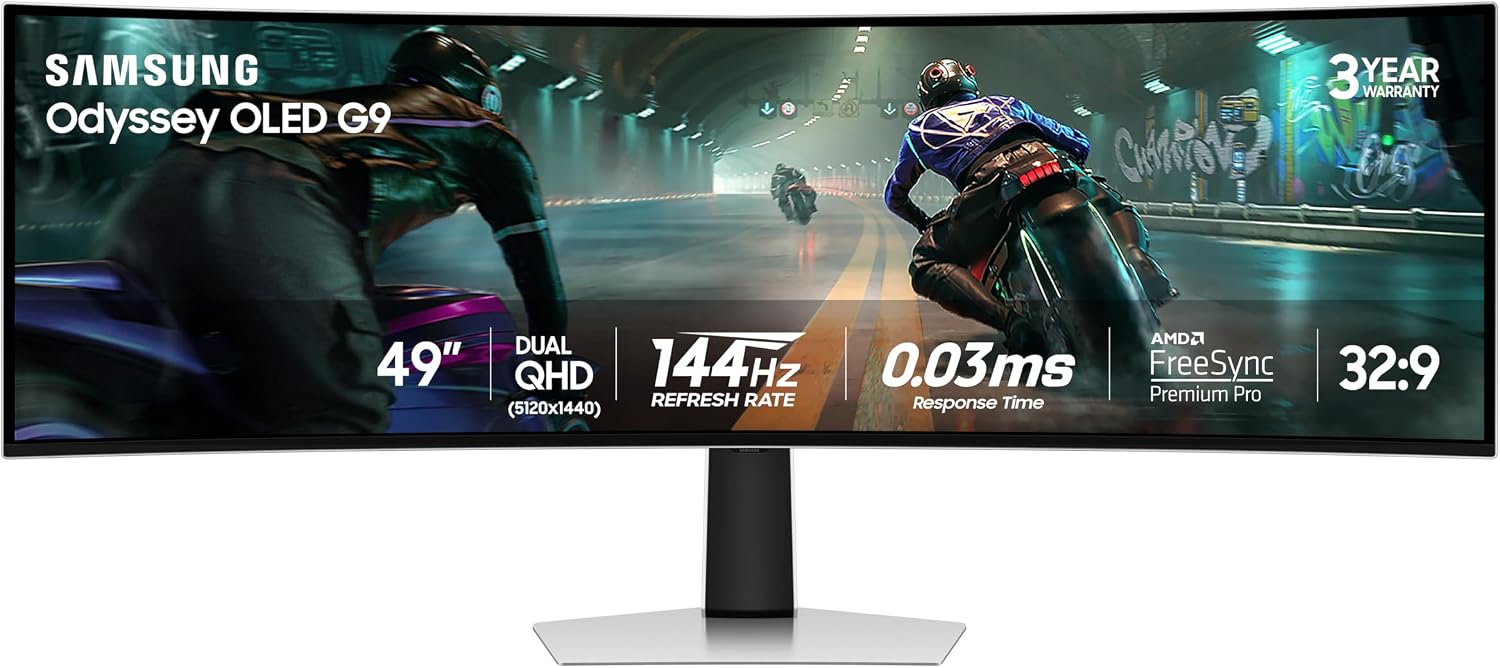 Samsung LS49DG910SNXZA 49 Inch Odyssey Dual QHD 144Hz Curved Gaming Monitor with 6 Year Amber Protection Plan (2024)