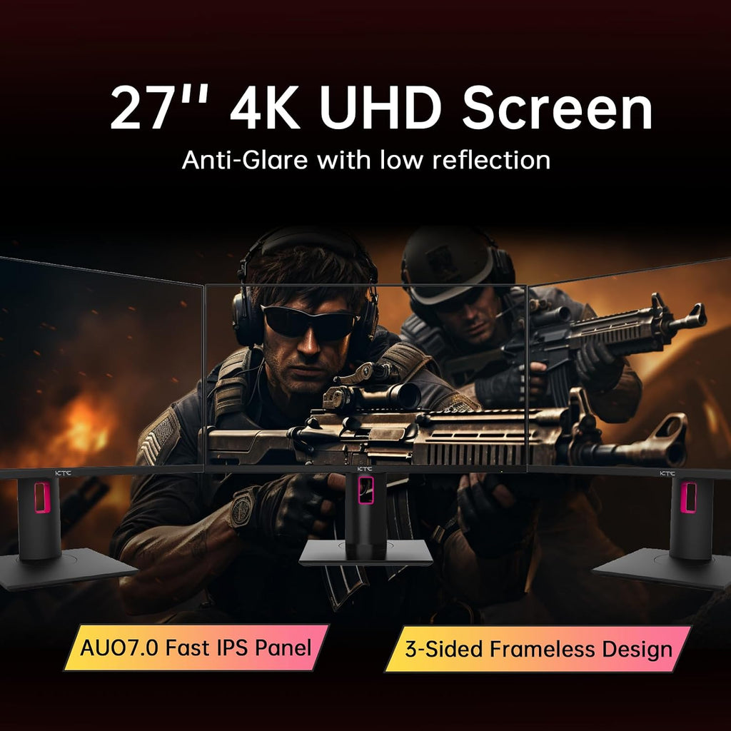 KTC 27' 4K UHD 144Hz Gaming Monitor - Fast IPS Panel 160Hz 1ms GTG, HDR400 132% sRGB, HDMI2.1/DP1.4, VESA Mount, Height/Tilt/Pivot/Swivel Stand, Vertical Monitor Ideal for Gamers, Designers