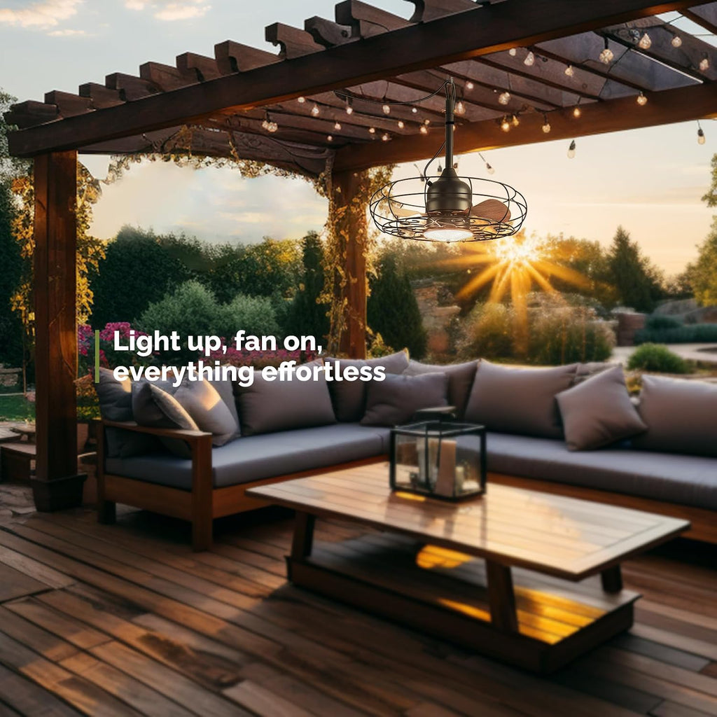 Orison Outdoor Ceiling Fans with Light, 24'' Wet Rated Outdoor Hanging Fan for Gazebo, Plug in Caged Lighting for Pergola Canopy, Hanging with Hook, 3 Color LED Light, Waterproof (24IN)