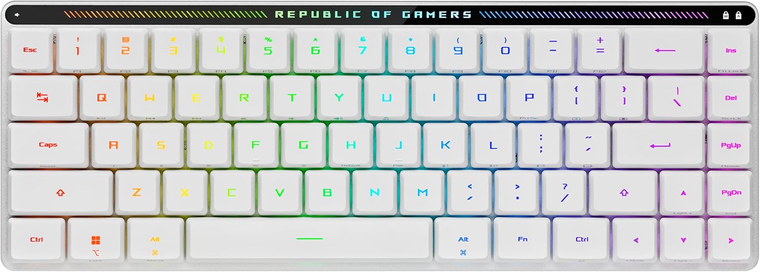 ASUS ROG Falchion RX Low Profile Wireless Gaming Keyboard – 65% Compact TKL, Tri-Mode Connectivity, ROG RX Red Optical Switches, RGB, Touch Panel, Keyboard Cover, PC/Mac Support - White