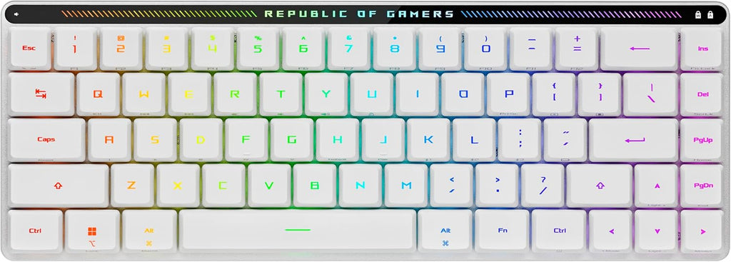 ASUS ROG Falchion RX Low Profile Wireless Gaming Keyboard – 65% Compact TKL, Tri-Mode Connectivity, ROG RX Blue Optical Switches, RGB, Touch Panel, Keyboard Cover, PC/Mac Support - White