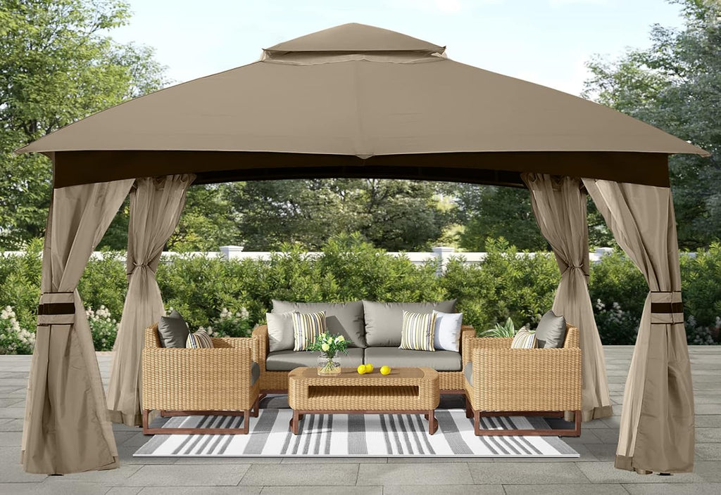 ABCCANOPY 10x12 Outdoor Gazebo - Patio Gazebo with Mosquito Netting, Outdoor Canopies for Shade and Rain for Lawn, Garden, Backyard & Deck (Khaki)