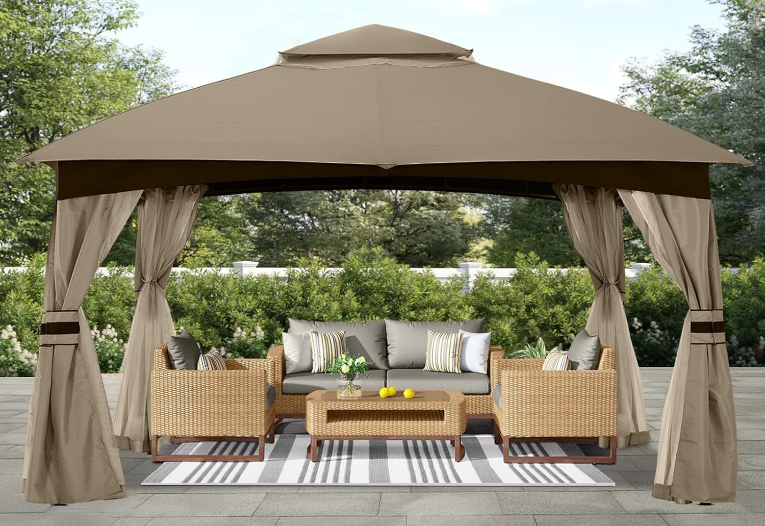 ABCCANOPY 10x12 Outdoor Gazebo - Patio Gazebo with Mosquito Netting, Outdoor Canopies for Shade and Rain for Lawn, Garden, Backyard & Deck (Khaki)