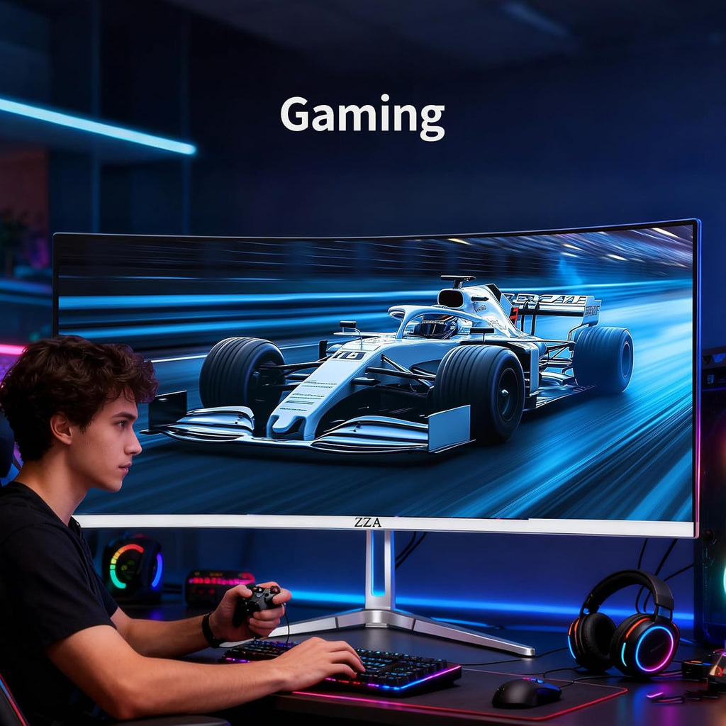 ZZA 34'' Gaming Monitor-165Hz/180Hz WQHD (3440x1440P) Ultrawide 34 White Curved Monitor,FreeSync for Tear-Free Gaming,120% sRGB, HDMI 2.1 & DP 1.4,PBP Mode,Wall Mountable