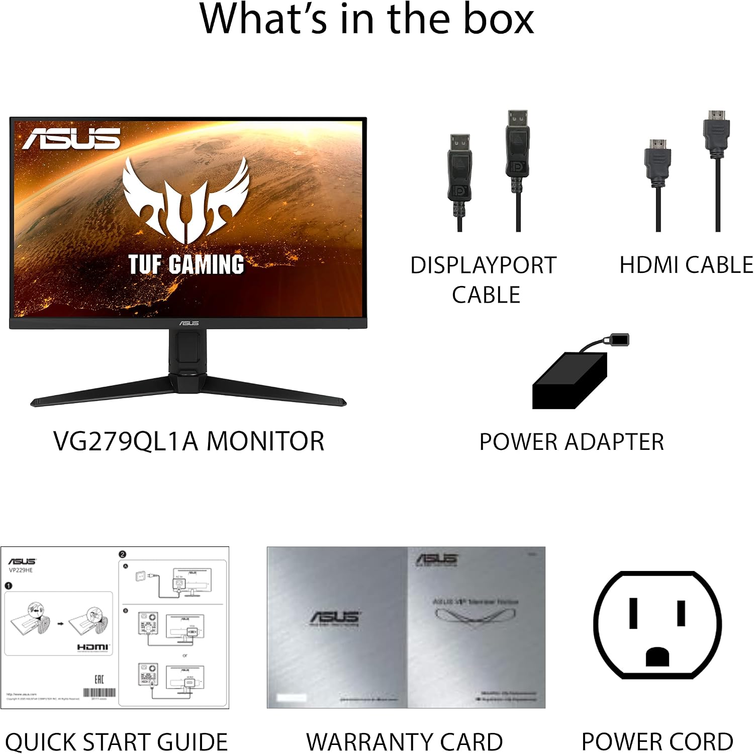 ASUS TUF Gaming VG279QL1A 27' HDR Gaming Monitor, 1080P Full HD, 165Hz (Supports 144Hz), IPS, 1ms, FreeSync Premium, DisplayHDR 400, Extreme Low Motion Blur, Eye Care, HDMI DisplayPort