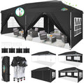 COBIZI 10x20 Pop Up Canopy Tent, One Push Easy Up Gazebo with 6 Removable Sidewalls & Air Vent, Waterproof UV50+ Commercial Canopy with 4 Sandbags, Stakes & Ropes for Parties/Wedding/Backyard, Black