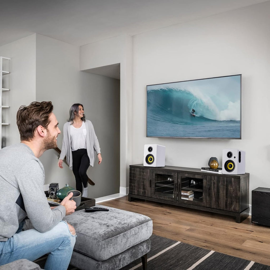 Sanyun SW206 80W Active Dual-Mode Bookshelf Speakers, 4' Studio Monitor & HiFi Mode, Upgraded 3D Sound Field, 6.35mm TRS Balanced, Bluetooth 5.4, Optical Coaxial Aux USB 24bit DAC, White