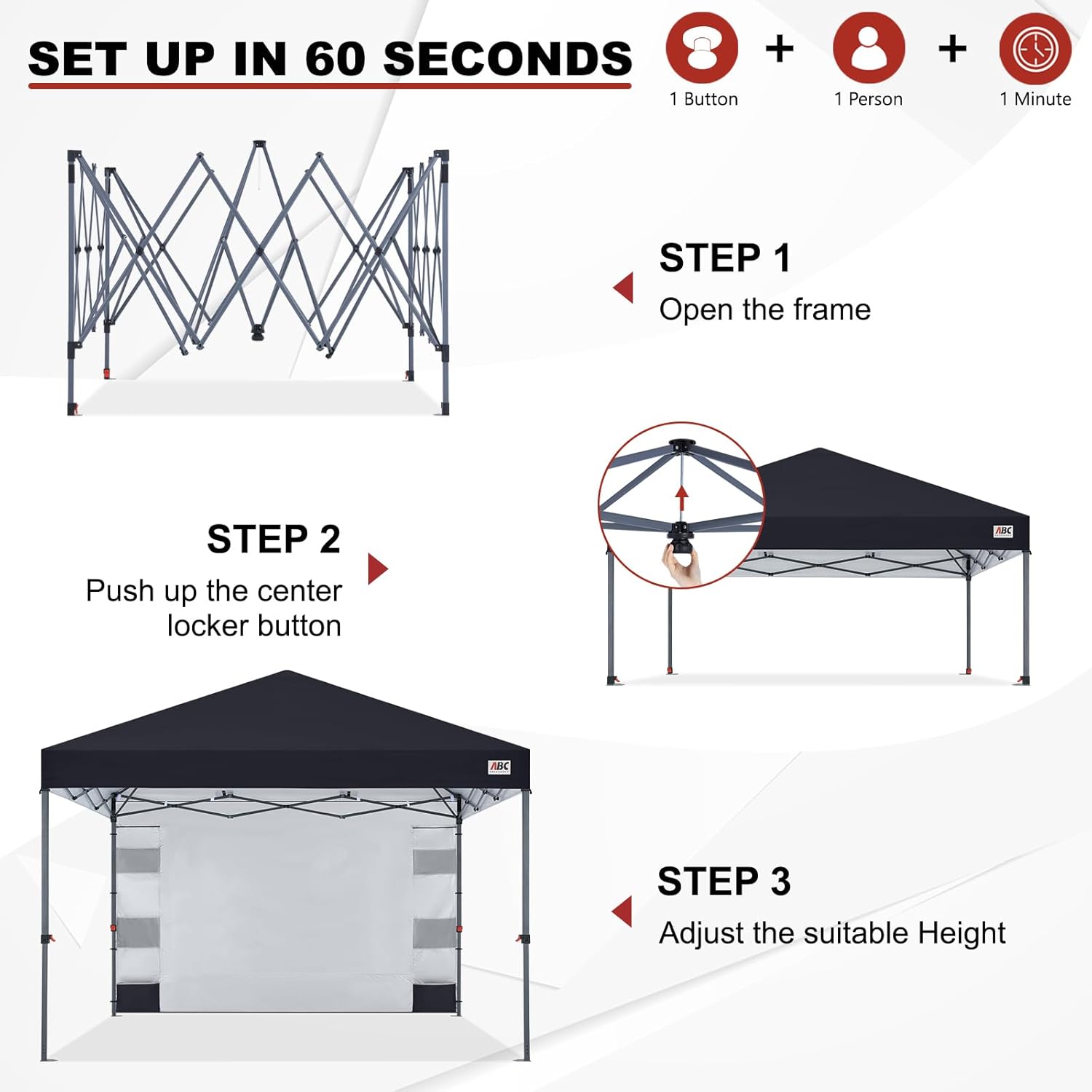 ABCCANOPY Pop Up Canopy with Sidewall,10x10 Outdoor Canopy Tent with Storage Sidewall for Commercial Events with 4 Weights (Black)