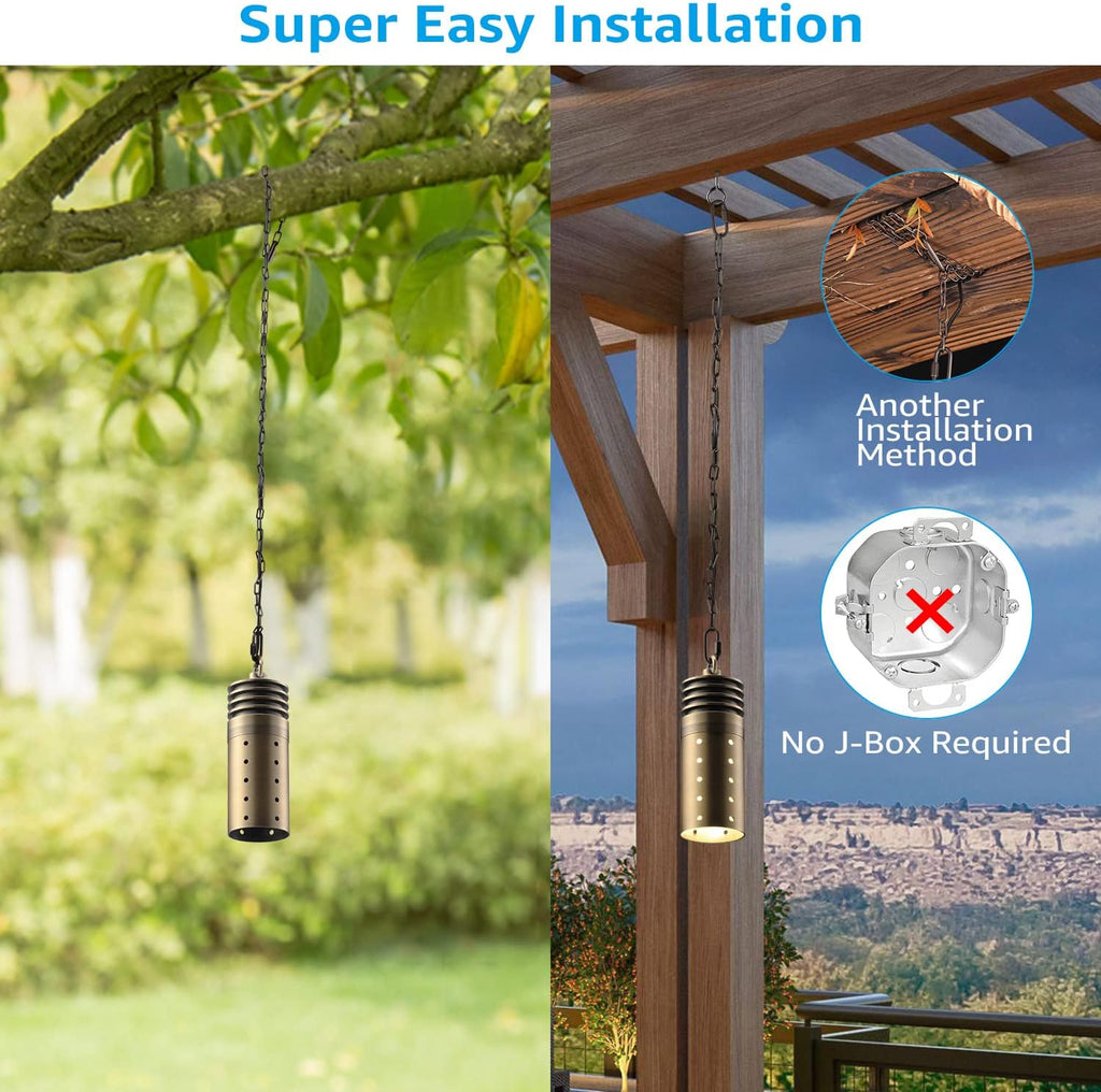 LEONLITE Low Voltage Hanging Lights Outdoor, LED Landscape Pendant Lights, UL Listed, 12V Hanging Tree Light for Gazebo, Pergola, Garden, Aluminum, IP65, 2700K Soft White, Brass Bronze, Pack of 4