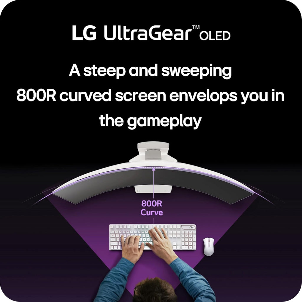 LG 34GS95QE 34-inch Ultragear OLED Curved Gaming Monitor WQHD 1440p 800R 240Hz 0.03ms AMD FreeSync Premium Pro NVIDIA G-Sync HDMI 2.1 DisplayPort Tilt/Height/Swivel Stand White