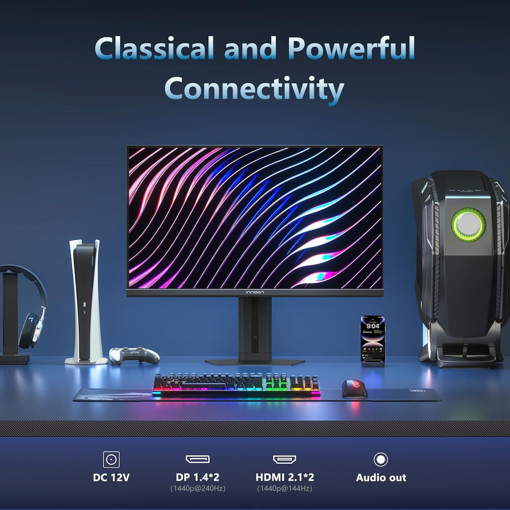 INNOCN 24.5' QHD 2K 1440P 240Hz Gaming Monitor for PS5, Xbox Console, PC Computer, IPS HDR400 1Ms HDMI 2.1, DisplayPort, Low Blur, Height/Pivot Adjustable Stand, Black - 25G2S Plus