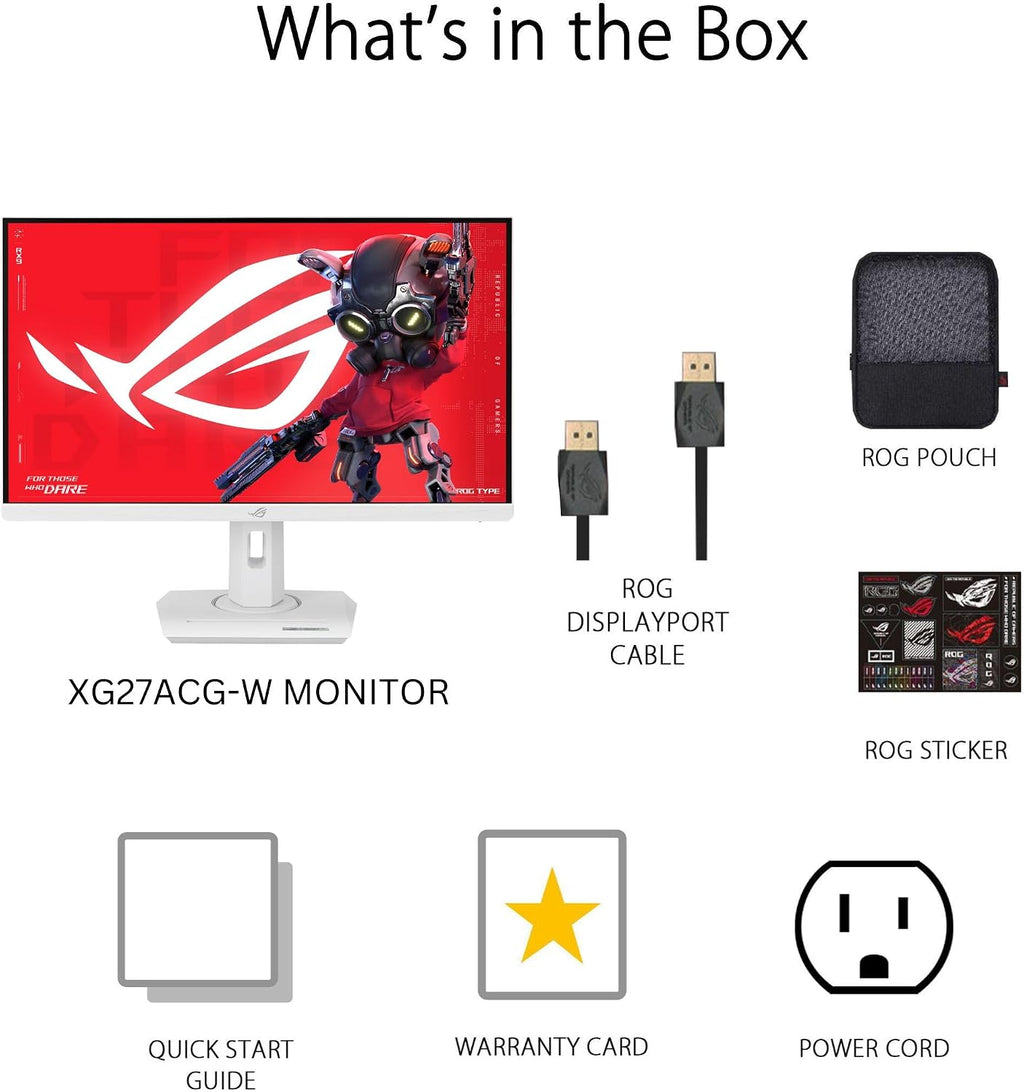 ASUS ROG Strix 27' 1440P USB-C HDR Gaming Monitor (XG27ACG-W) - White, QHD, 180Hz, 1ms, Fast IPS, DCI-P3 95%, Extreme Low Motion Blur Sync, G-Sync Compatible, Tripod Socket, AI Gaming, 3yr Warranty