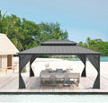 GAOMON Hardtop Gazebo - Outdoor Metal Pavilion with Galvanized Steel and Aluminum Frame, Double Roof Canopy with Netting and Curtains - Ideal for Patio, Backyard, Deck, and Lawns (12 * 16)