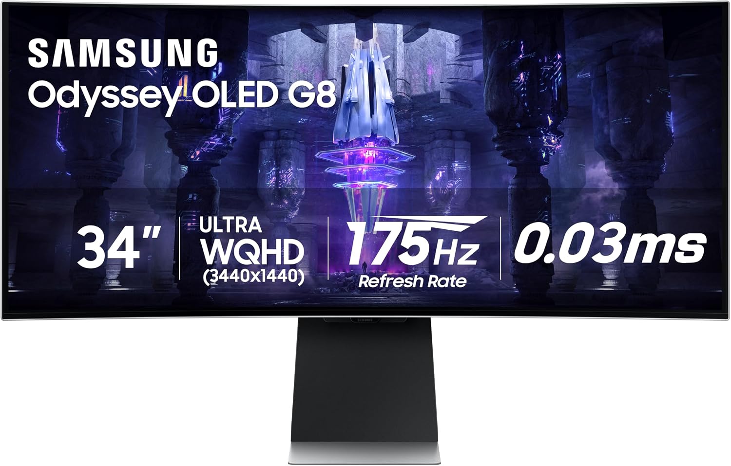 Samsung 34' Odyssey G85SB Series QD-OLED Ultra WQHD Curved Gaming Monitor, 175Hz, 0.03ms, DisplayHDR True Black 400, AMD FreeSync Premium Pro, Advanced Game Streaming, LS34BG850SNXZA