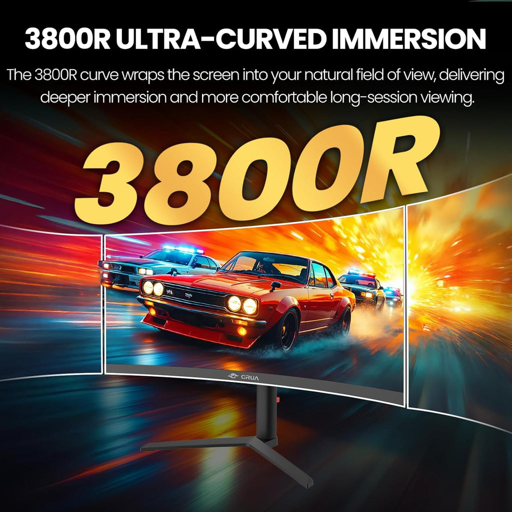 CRUA 34' Curved Gaming Monitor, 165Hz WQHD 3440x1440 UltraWide 21:9 VA, 3800R, 120% sRGB, AMD FreeSync, Built-in Speakers, Height Adjustable, Wall Mountable PC Monitor for Gaming, Streaming & Work