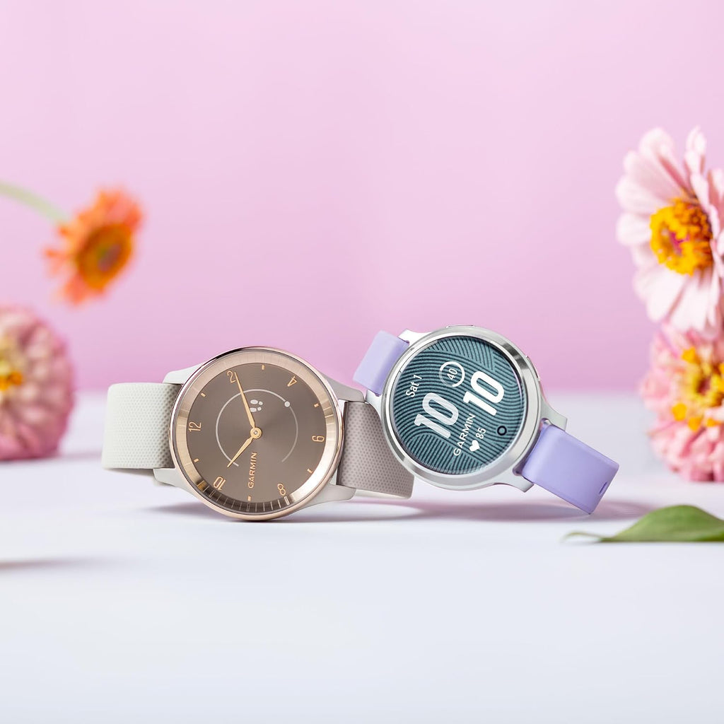 Garmin Lily 2 Classic Small and Stylish Smartwatch Up to 5 Days Battery Life Hidden Display Patterned Lens Dark Bronze with Mulberry (010-02839-03) Fitness Smart Watch Bundle for Women