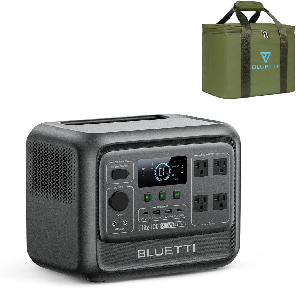 BLUETTI Elite 100 V2 Portable Power Station with Bag (Ship Separately), 1024Wh LFP Battery Backup w/ 4 1800W AC Outlets (3600W Surge), 35% Smaller, Solar Generator for Camping, Outages, and UPS Backup