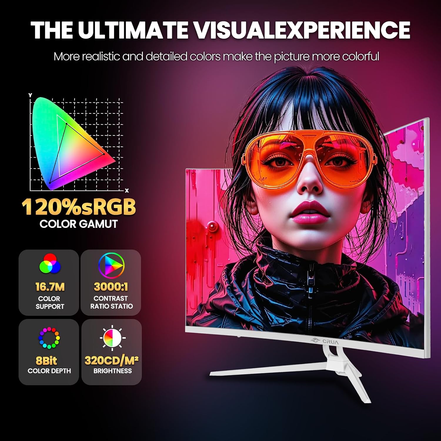 CRUA 32' Curved Gaming Monitor, 4K UHD 3840x2160, 144Hz/160Hz, 1500R VA Display, AMD FreeSync, 120% sRGB, Built-in Speakers,RGB Lighting, HDMI 2.1&DP 1.4, White PC Monitor for Gaming, Streaming & Work