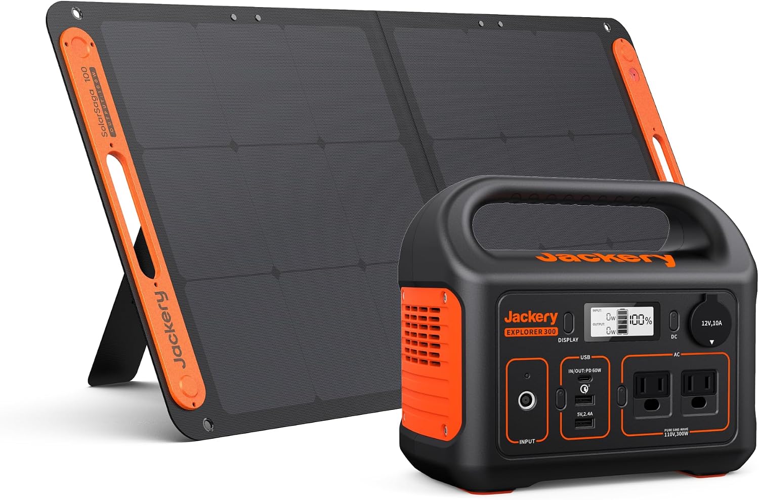 Jackery Solar Generator 300, 292Wh Backup LiFePO4 Battery with 1XSolar Panel SolarSaga 100W Air, 300W Pure Sine Wave AC Outlet for RV Outdoors Camping Travel Blackout