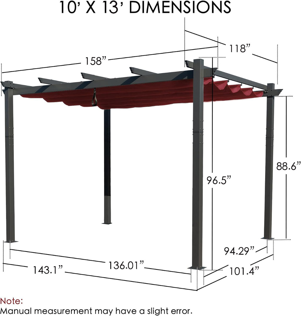 Kozyard Morgan Outdoor Retractable Pergola with Sun Shade Canopy Patio Aluminum Pergola Shelter for Backyard Deck Garden Modern Metal Grill Gazebo (10' x 13', Burgundy)