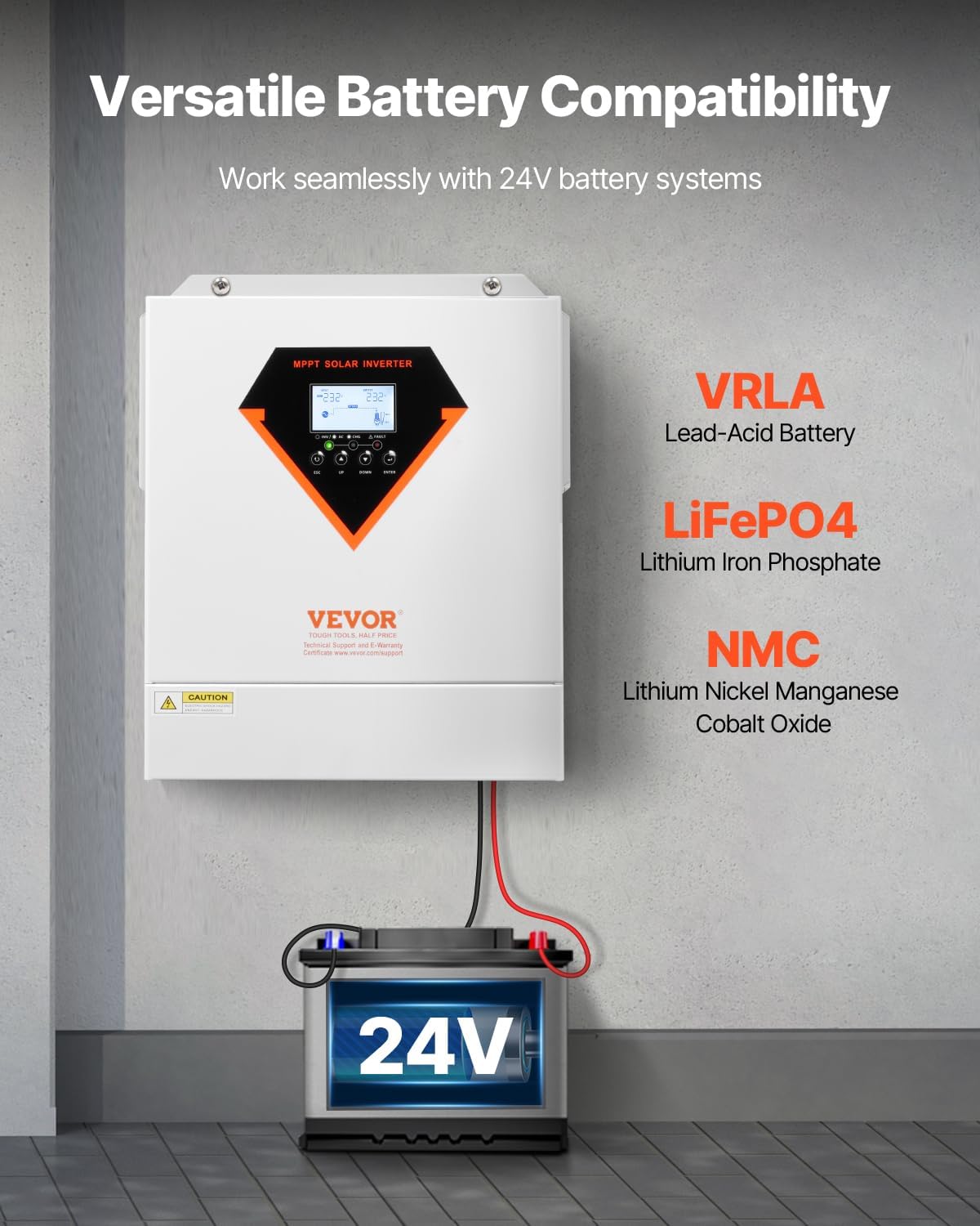VEVOR Hybrid Solar Inverter, 3500W, Single Phase Pure Sine Wave Power Inverter, 24V DC to 220/230V AC, with Built-in 100A MPPT Solar Charge Controller, for Off-Grid System Lead Acid Lithium Battery