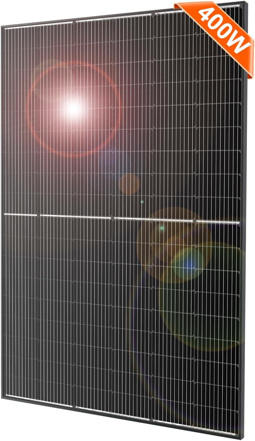 DOKIO 400W 31V Mono Solar Panel - Works for 12V/24V Systems, Equipped with 9.84ft MC4 Wiring, Perfect for Gardens, Courtyards, Greenhouses, Sheds, Terraces & Off-Grid Battery Charging