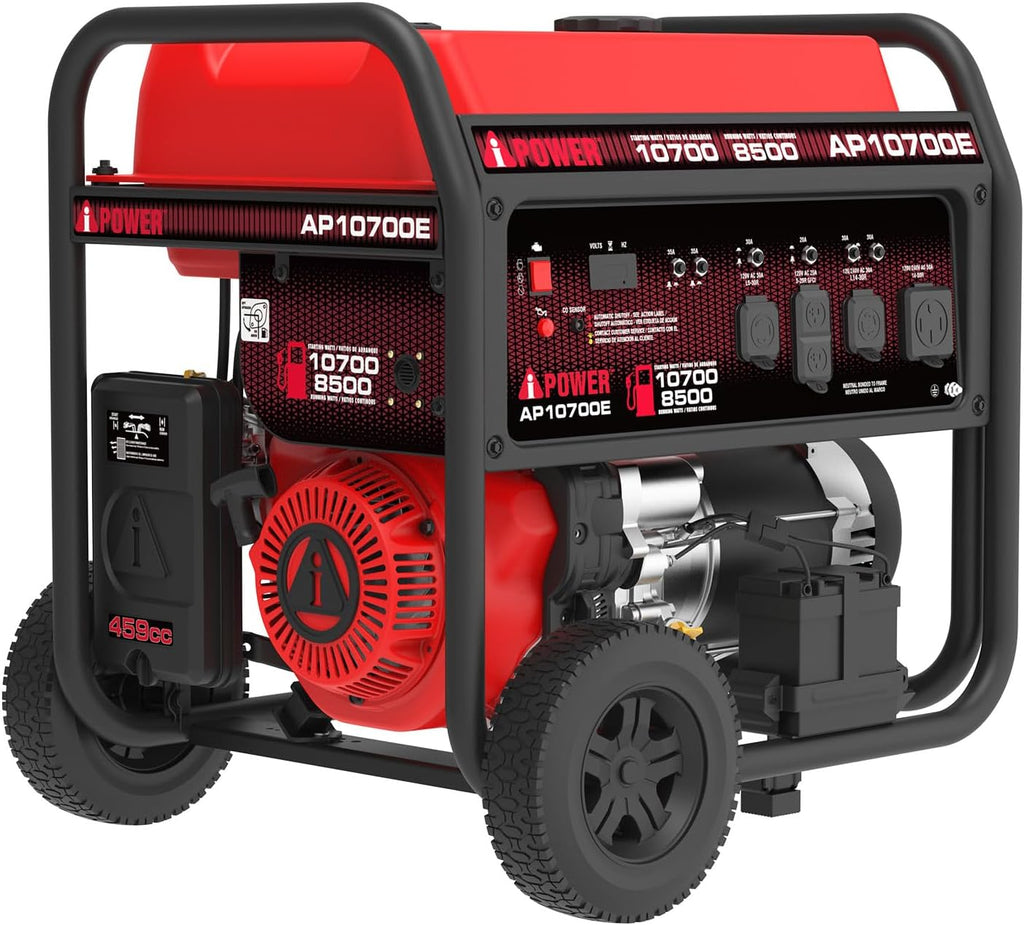 A-iPower 10700-Watt Electric Start Portable Generator Gas Powered, Heavy Duty Generator with 459cc OHV Engine for Home Use, Jobsite, Emergency, Power Outages (AP10700E)