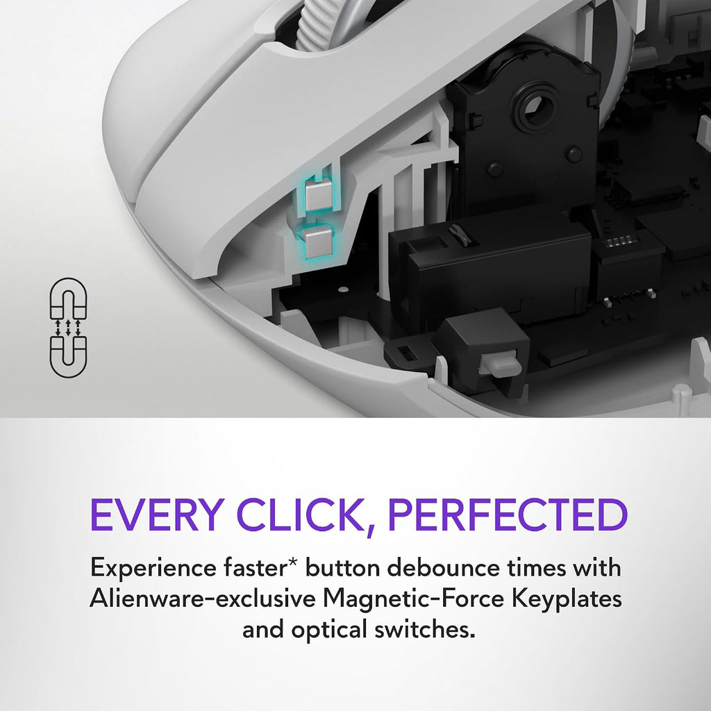 Alienware Pro Wireless Gaming Mouse - 2.4GHz Gaming Wireless/USB Wired Connectivity, Adjustable DPI, Optical Sensor Technology, 6 Programmable Buttons, 650 IPS Sensor Max Speed - Lunar Light