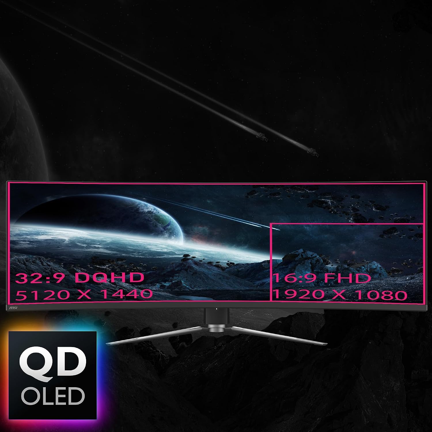 msi MPG 491CQP QD-OLED, 49 Curved OLED Gaming Monitor, 5120 x 1440 (DQHD), 0.03ms Response time, 144Hz, True Black HDR 400, HDMI, DP Port, USB Type C, Tilt, Height