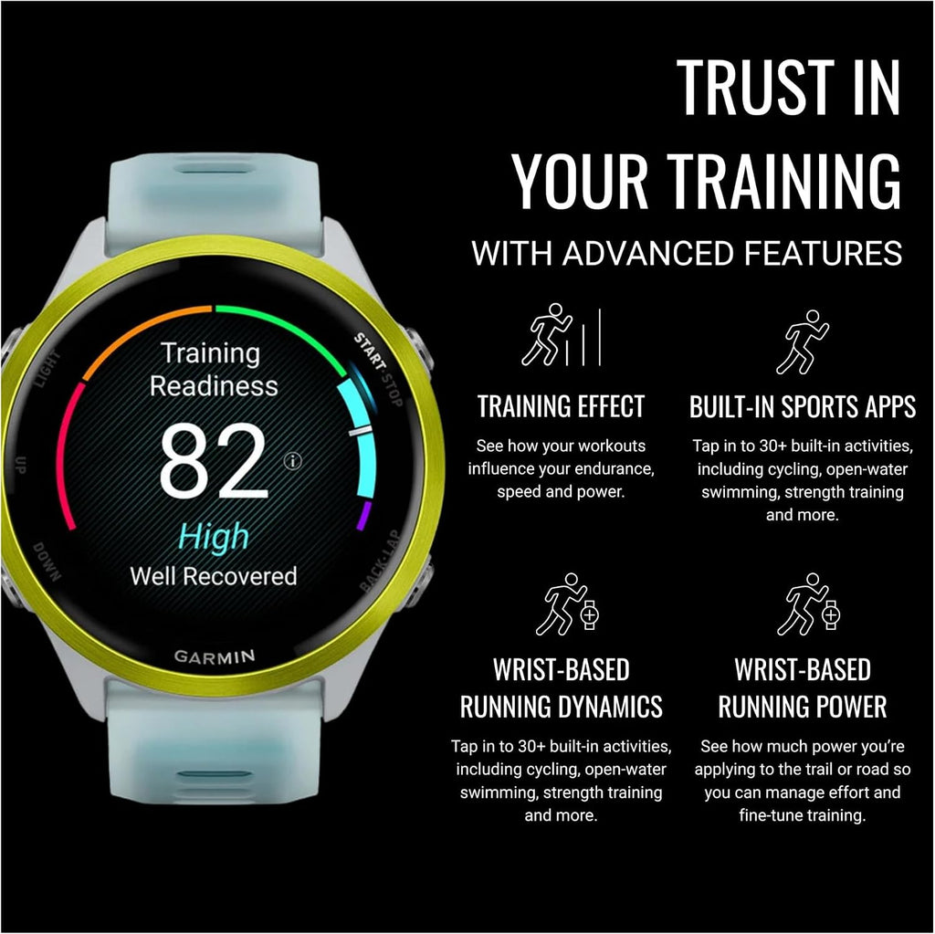 Garmin Forerunner 570 47mm GPS Running Smartwatch (Amp Yellow/Whitestone Turquoise) Bundle with Stand, Charging Cable and Car Charger (3 Items)