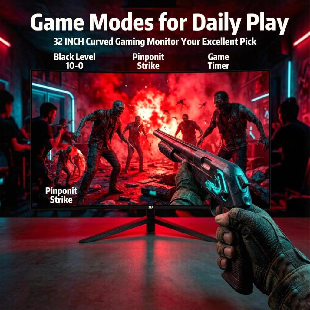 ZZA 32 Inch Curved Gaming Monitor 240Hz Curved Monitor Computer Monitor-HDMI DP USB Headphone Ports,1080p 1K FHD Ultra Slim Curved Screen with Wide Angle,High Refresh Rate Immersive PS5 Xbox PC Gaming