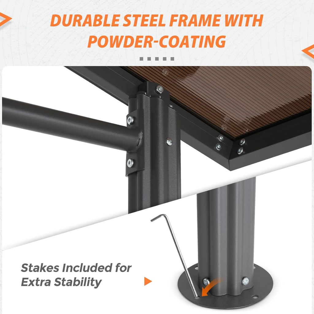 EAGLE PEAK 8x5 ft Grill Gazebo, Steel Frame Outdoor BBQ Cover, Double-Tier Polycarbonate Barbecue Canopy with Shelves