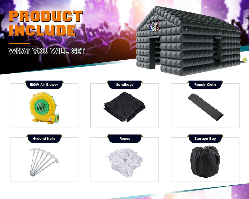 SPECRAFT 20x16x14 FT Large Inflatable Nightclub, Inflatable Tent for Parties with 2 Sides Escape Doors, Party Tent for Birthday Party/Outdoor Events, Black