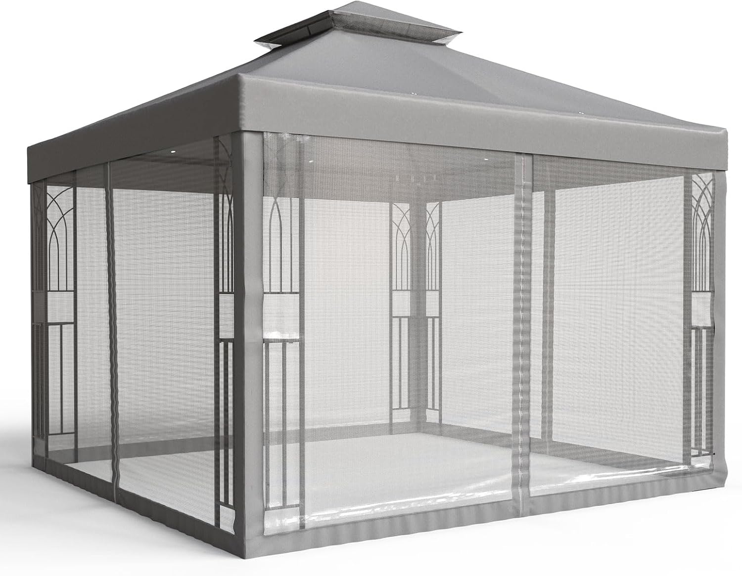 COOS BAY 10x10 Patio Gazebo with Corner Shelves, Two Tier Soft Top Canopy with Mesh Netting for Backyard, Garden, Lawn, Outdoor Events, Gray