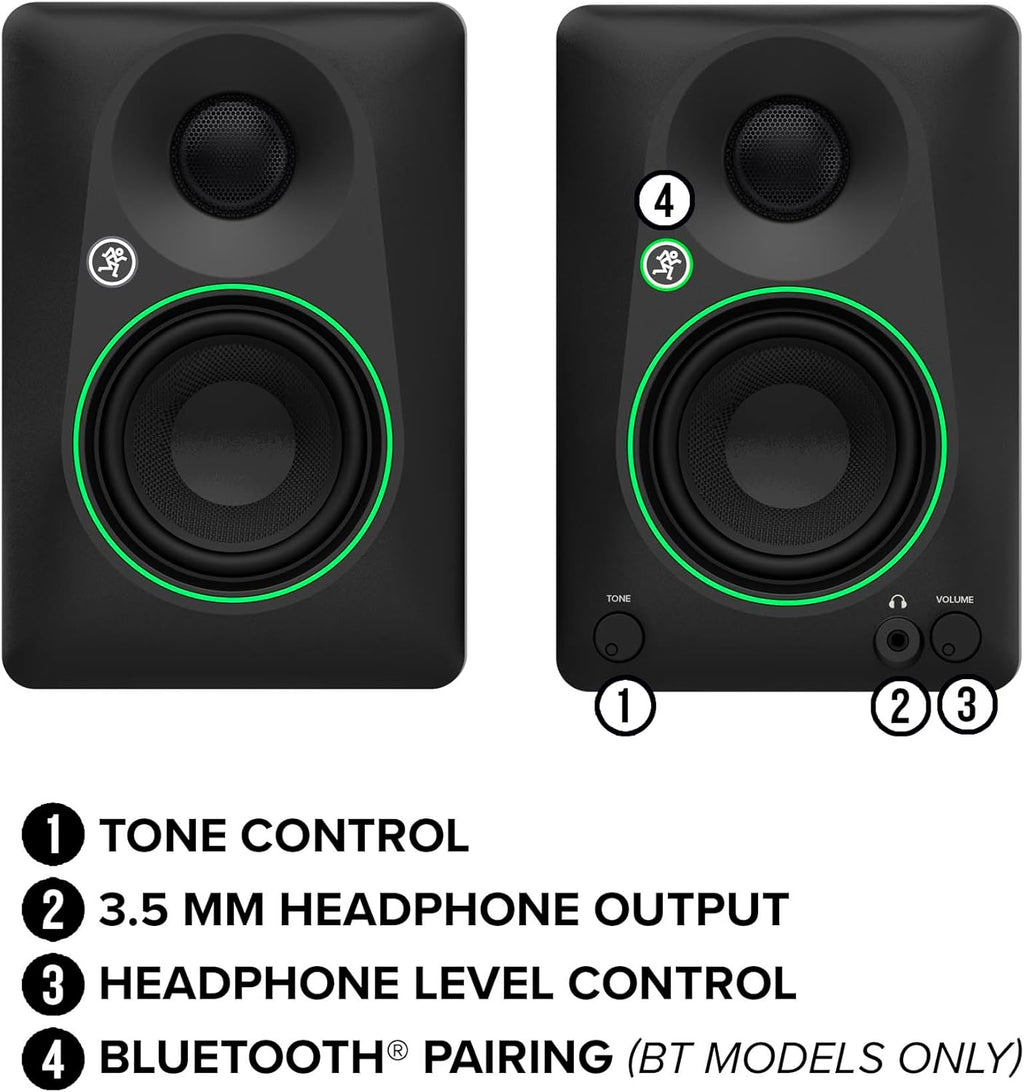 Mackie CR3.5BT 3.5' Creative Reference Powered Studio Monitors with Bluetooth, Tone Knob and Location Switch — Active Speakers for Music Production, Desktop Computer, Gaming, HiFi Listening