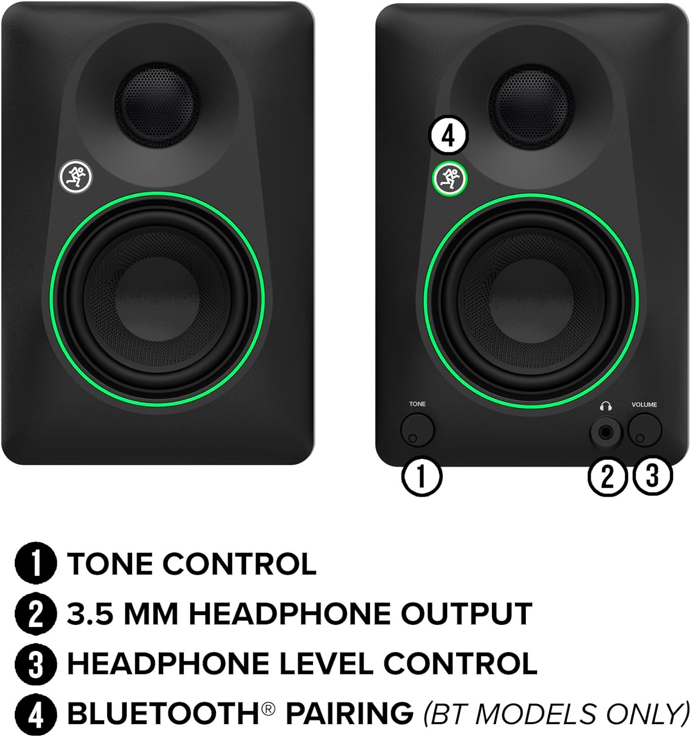 Mackie CR3.5BT 3.5' Creative Reference Powered Studio Monitors with Bluetooth, Tone Knob and Location Switch — Active Speakers for Music Production, Desktop Computer, Gaming, HiFi Listening